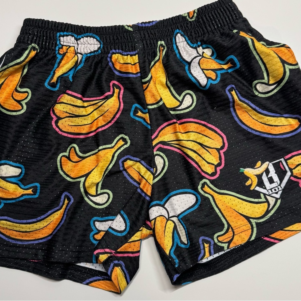 Baseball Lifestyle 101 Banana Print Kids Shorts - Black and Yellow
